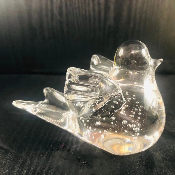Clear Blown Glass Bird with Bubbles Paper Weight Vintage Art Handmade - Picture 3 of 4